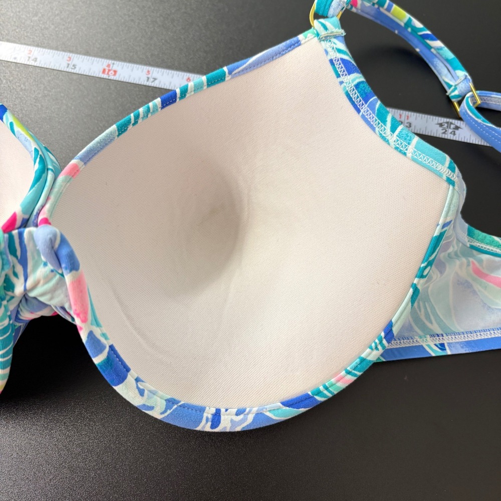 Lilly Pulitzer Womens Bikini Top Size 12 Blue Floral Underwire Gold Clasp 28984 - Picture 6 of 11